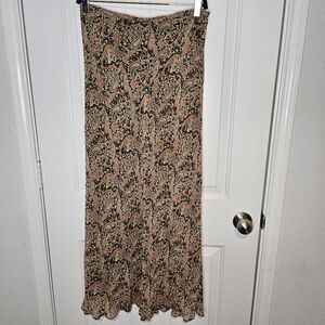 ​Ann Taylor 100% Silk Paisley Maxi Skirt Size 6 Pink Brown Black Lined Boho Vtng